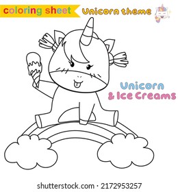 Coloring worksheet for children. Educational printable sheet. Unicorn theme. Vector illustrations.