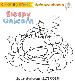 Coloring worksheet for children. Educational printable sheet. Unicorn theme. Vector illustrations.
