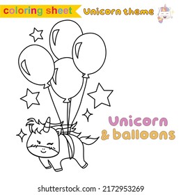 Coloring worksheet for children. Educational printable sheet. Unicorn theme. Vector illustrations.