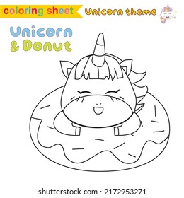 Coloring worksheet for children. Educational printable sheet. Unicorn theme. Vector illustrations.