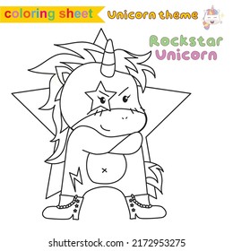 Coloring worksheet for children. Educational printable sheet. Unicorn theme. Vector illustrations.