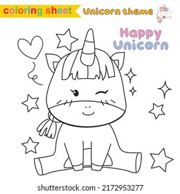 Coloring worksheet for children. Educational printable sheet. Unicorn theme. Vector illustrations.