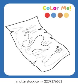 Coloring worksheet for children with pirate theme. Educational printable worksheet. Vector file for coloring sheet.