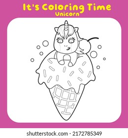 Coloring worksheet for children. Unicorn theme. Vector illustrations.