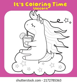 Coloring worksheet for children. Unicorn theme. Vector illustrations.