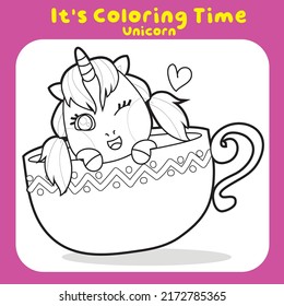Coloring worksheet for children. Unicorn theme. Vector illustrations.