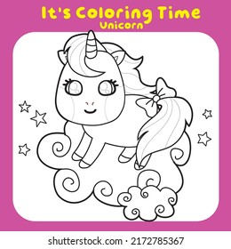 Colorando la hoja de cálculo para niños. Tema unicornio. Ilustraciones vectoriales.