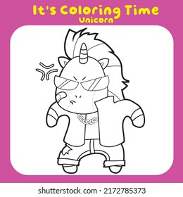 Coloring worksheet for children. Unicorn theme. Vector illustrations.
