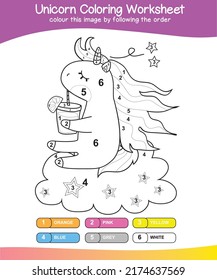 Coloring worksheet for children. Unicorn theme. Vector illustrations.