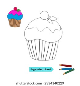 Coloring worksheet for kids. Cupcake vector with matching color swatches.