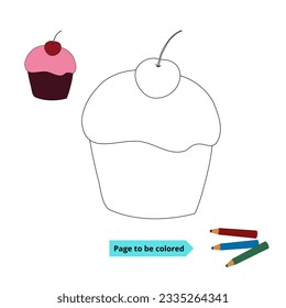 Coloring worksheet for kids. Cupcake vector with matching color swatches.
