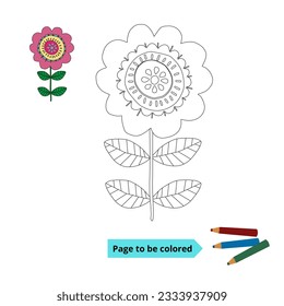 Coloring worksheet for kids. Flower vector with matching color swatches.