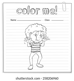 Coloring worksheet with a little boy on a white background