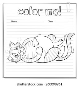 Coloring worksheet with a playful cat on a white background