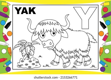 Coloring Yak Cartoon For Kids