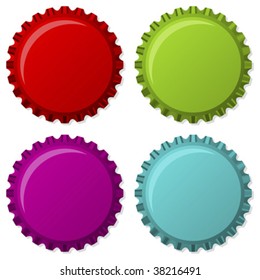 Colorized bottle caps isolated over white background