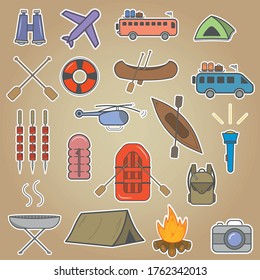 Colorized camping stuffs vector icons