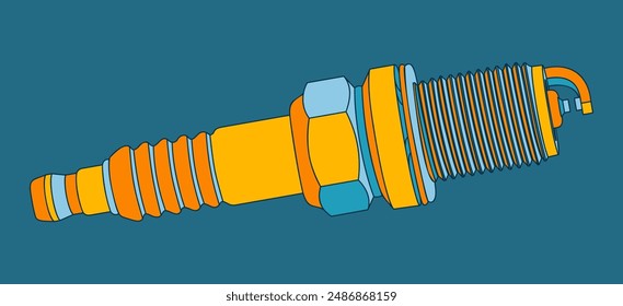 Colorized car spark plug concept. Design element for label, catalogue, sign, poster. Vector illustration.
