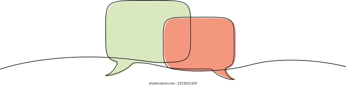 dibujo de una sola línea continua coloreada de burbujas de voz, concepto de comunicación línea ilustración vectorial