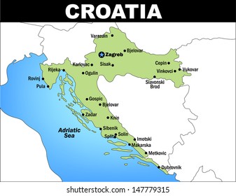 Colorized vector map of Croatia; Illustrator Version 8 EPS