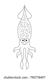 Colorles funny cartoon squid. Vector illustration. Coloring page. Preschool education. 