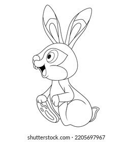 Colorless cartoon Hare smiling. Side view of Rabbit. Coloring page. Hare as a symbol of the New Year or Easter. Template of coloring book with Holiday Rabbit. Practice worksheet or Anti-stress page.