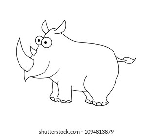 Colorless  cartoon rhinocerus vector illustration isolated on white background.