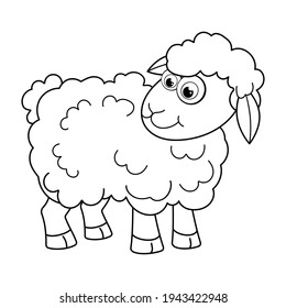 Colorless cartoon Sheep. Coloring pages. Template page for coloring book of funny Lamb for kids. Practice worksheet or Anti-stress page for child. Cute outline education game. Vector illustration.