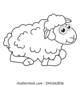 Colorless cartoon a young Sheep. Coloring pages. Template page for coloring book of funny easter Lamb for kids. Practice worksheet or Anti-stress page for child. Cute outline education game. EPS10