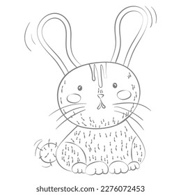 Colorless contour illustration of a rabbit-hare-rabbit. Rabbit drawn in pencil. Vector concept in doodle and sketch style.