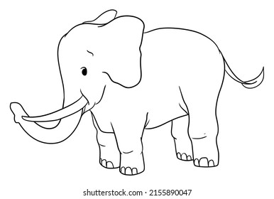 Colorless design of a cute elephant standing with its trunk, tusks, tail and big ears, to color it.