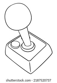 Colorless design in outline style of a retro videogame controller with joystick and buttons, ready to color it.