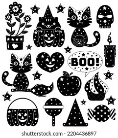 Colorless doodle Halloween elements. Hand draw colorless Halloween element. Hand draw doodle elements. 