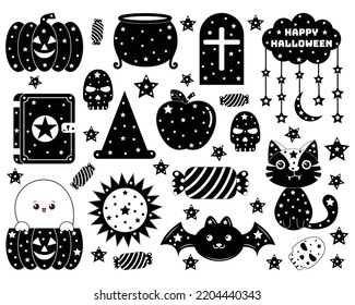 Colorless doodle Halloween elements. Hand draw colorless Halloween element. Hand draw doodle elements. 