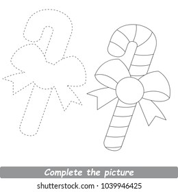 Colorless Drawing Worksheet for Preschool Kids and Easy Gaming Level Difficulty  the Simple Educational Game for Kids to Complete the Picture by Sample   Draw the Beautiful Funny Candy Cane
