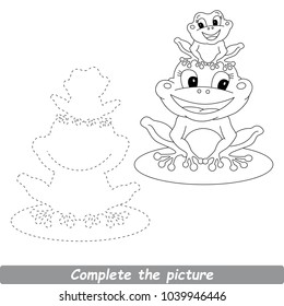Colorless Drawing Worksheet for Preschool Kids and Easy Gaming Level Difficulty  the Simple Educational Game for Kids to Complete the Picture by Sample   Draw the Beautiful Funny Mother Frog