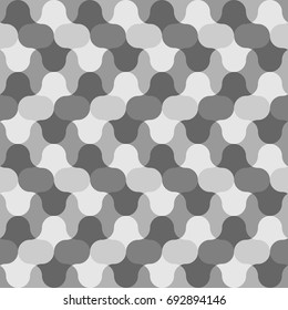 Colorless figures tessellation background. Image with floral shapes. Ethnic mosaic tiles motif. Ancient seamless surface pattern design with interlocking oriental ornament. Abstract wallpaper. Vector.