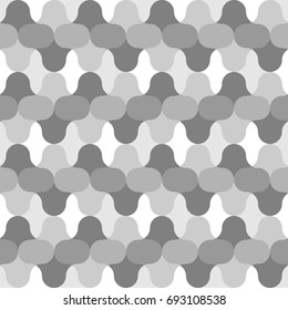 Colorless figures tessellation background. Image with floral shapes. Ethnic mosaic tiles motif. Ancient seamless surface pattern design with interlocking oriental ornament. Abstract wallpaper. Vector.