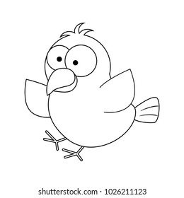 Colorless  funny cartoon bird. Vector illustration. Coloring page. Preschool education. 