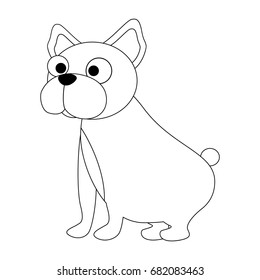 Colorless funny cartoon bulldog. Vector illustration. Coloring page. Preschool education. Dog breeds.