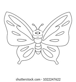 Colorless funny cartoon butterfly. Vector illustration. Coloring page. Preschool education. 