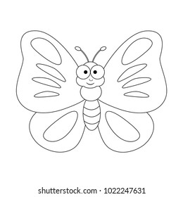 Colorless funny cartoon butterfly. Vector illustration. Coloring page. Preschool education. 