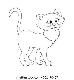 Colorless funny cartoon cat. Vector illustration. Coloring page. Preschool education. 