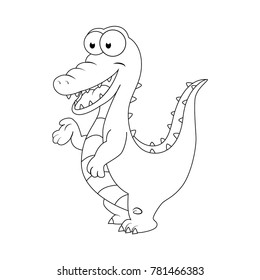 Colorless funny cartoon  crocodile. Vector illustration. Coloring page. Preschool education. 