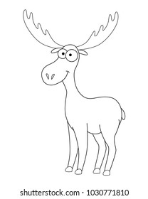 Colorless funny cartoon elk. Vector illustration. Coloring page. Preschool education. Forest animal.