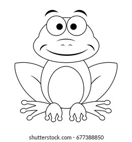 Colorless funny cartoon frog. Vector illustration. Coloring page. Preschool education. 