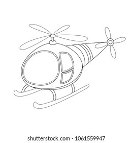 Colorless  funny cartoon helicopter. Vector illustration. Coloring page. Preschool education. 
