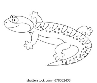 Colorless  funny cartoon lizard. Vector illustration. Coloring page. Preschool education. 