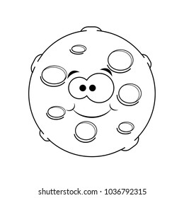 Colorless  funny cartoon moon. Vector illustration. Coloring page. Preschool education. 