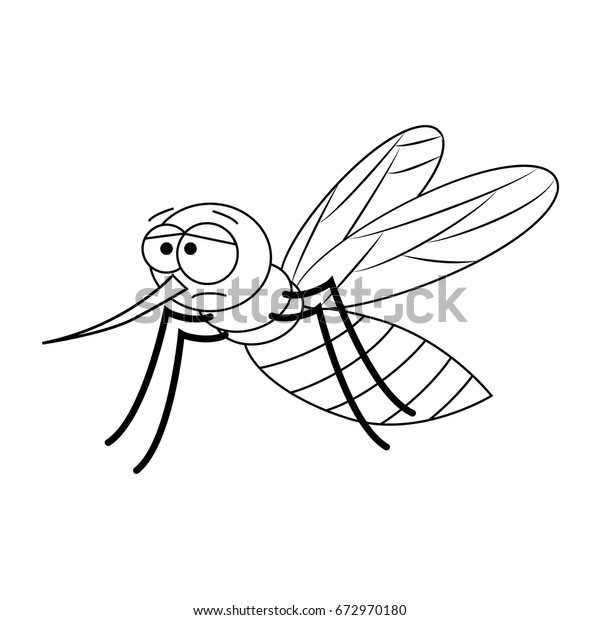 Colorless Funny Cartoon Mosquito Vector Illustration Stock Vector ...